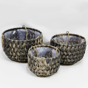 Nouvelle conception, ensemble de 3 pots suspendus ronds minimalistes faits à la main, écologiques avec poignées, pour le salon, le jardin et le rangement à domicile - Product Image 1