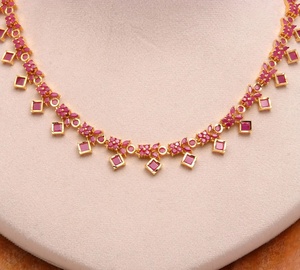 Wholesale Ruby Necklace Set Fashion Jewelry Supplier Gold Plated Brass Premium Gold Plated Drop Jewelry - Product Image 3