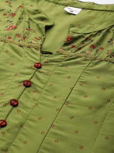 Kurti Anarkali vert en rayonne avec col mandarin et manches trois quarts pour femmes grandes tailles, élégant pour un usage quotidien - Product Image 5
