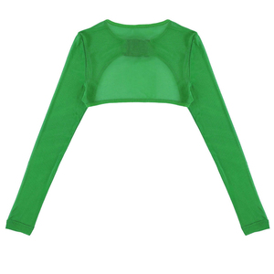 Women's Green <b>Mesh</b> Slim Fit Long Sleeve Crop <b>Top</b> with Criss-Cross Neck Hollow Out Design Eco-Friendly 100% Cotton Sexy Club Wear - Product Image 3