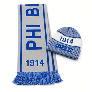 Conjunto de Bufanda y Gorro de Punto con Letras Griegas en Gris y Azul Rey para Hombre Phi Beta, Colección D9 1914, Bufanda con Flecos Cálida para Invierno - Product Image 3