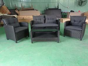 Ensemble de table et chaises de jardin pour usage commercial, 4 chaises, canapé 4 places, mobilier de salon en rotin tressé PHU, sensation confortable, ensemble moderne - Product Image 3