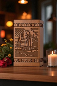 Handmade Rosewood Urn Box Truck American Flag Personalized <b>Memorial</b> <b>Gift</b>-Durable Eco-Friendly 220 Cubic Inch Wooden Cremation - Product Image 2