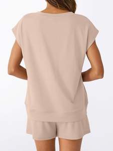 Conjunto de verano de dos piezas para mujer, estilo top deportivo de uso diario, diseño de cintura alta elástica. - Product Image 3