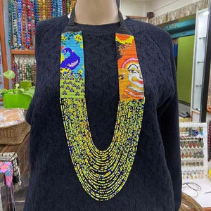 Collar de Cuentas con Diseño de Pavo Real Estilo Bohemio | Chunky | Étnico |   Collar ucraniano | Único | Collar de mujer africana, para regalar, con pendientes - Product Image 1