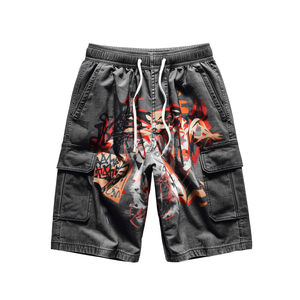 Shorts en coton pour hommes, décontractés, taille mi-haute, avec cordon de serrage, respirants, imprimés graffiti - Product Image 1