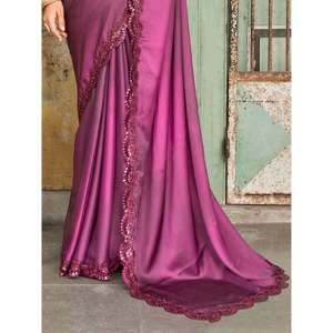 Maravilloso vestido de fiesta de satén bordado púrpura Saree con blusa - Product Image 2