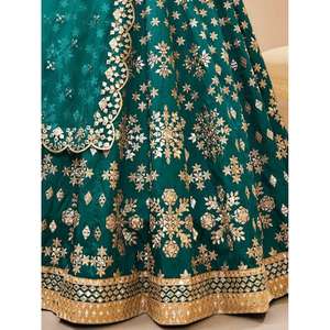 Deslumbrante verde azulado bordado trabajo arte seda dama de honor Lehenga Choli - Product Image 1