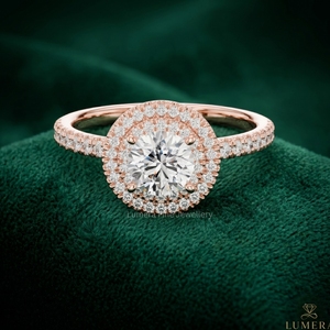 Anillo de Compromiso Ovalado de Lujo con Halo, Diamante Brillante Cultivado en Laboratorio, Acabado en Oro Rosa, Chapado en Rodio, Certificado IGI Elegante Vestido de Novia - Product Image 1