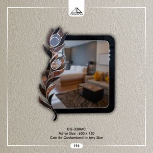 Espejo elegante y duradero con un llamativo motivo de plumas de pavo real, estilo Art Déco a minimalista moderno y ecológico. - Product Image 2