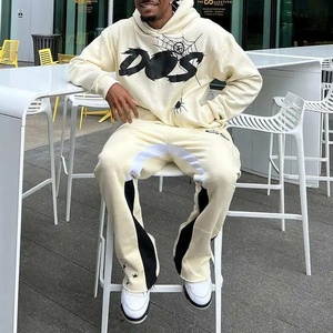 ZHUS INTERNATIONAL Custom Winter Hip Hop Acid Wash Sweatsuit Heavyweight 100% Cotton Breathable Flare Sweatpants Sets Men's - Product Image 4