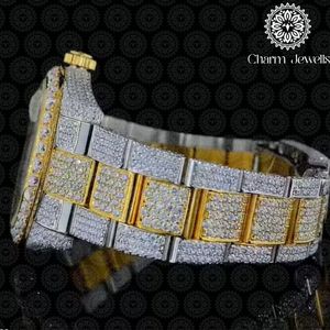 นาฬิกาข้อมือผู้ชายสุดหรู Charm ขนาด 40 มม. ตัวเรือนและสายสแตนเลสสตีลชุบทอง ประดับเพชร ระบบอนาล็อก กลไกจักรกล ปุ่มกด - Product Image 5