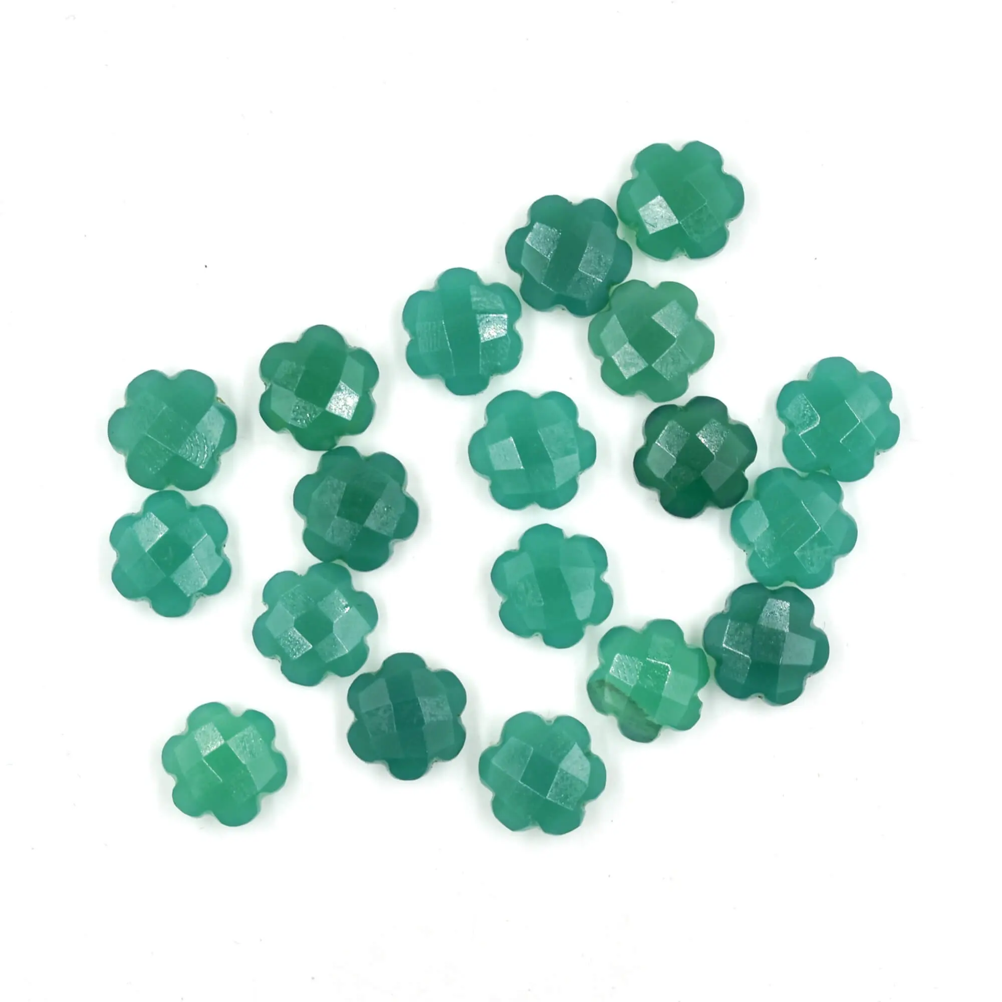 6 Petals Flower Cared Stone, Green Onyx Loose Briolette Stone Beads, Green Gemstone Beads
