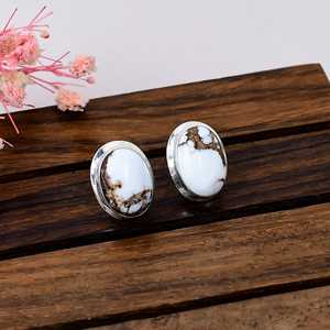 Pendientes de Plata de Ley 925 con Jaspe Caballo Salvaje, Gema Blanca y Marrón, Joyería Boho del Suroeste, Regalo para Ella - Product Image 4