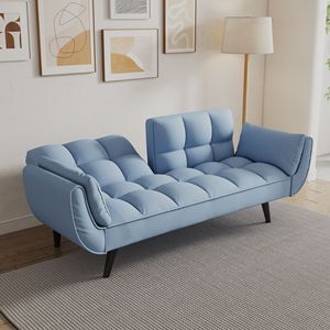 57\" Blue Sofa Bed with Soft Two Armrests and Comfortable Throw <b>Pillow</b> for <b>Small</b> Apartment Bedrooms - Product Image 4