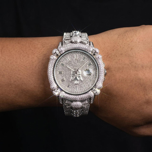 Luxury Iced Out Skull <b>Men</b> Watch Fully Bling Quartz Wristwatch Baguette Diamond Cut Index Waterproof Hip Hop Watches for <b>Men</b> - Product Image 2