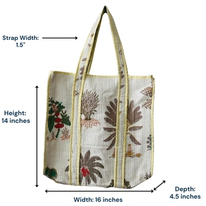Knnotted Earth Floral Pattern Cotton Block Printed Bohemian Style Handmade Eco-friendly Zipper Closure Tote <b>Bag</b> Open Top - Product Image 2