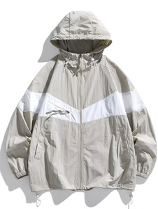 Veste en toile coupe-vent à capuche pour homme, style streetwear, avec blocs de couleur, fermeture éclair, coupe décontractée, en polyester, pour l'automne - Product Image 1