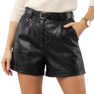 SANDRA TRADERS Shorts de Cuero de Cintura Alta para Mujer, Cómodos, Casuales, Transpirables, de Secado Rápido, Elegantes, con Cierre de Cremallera, Corte Recto - Product Image 2