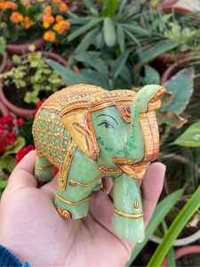 Hand Painted Green Stone <b>Elephant</b> Figurine Carved <b>Decorative</b> Animal Statue Home Feng Shui Gift Environmentally Friendly - Product Image 2