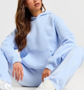 Prix bas, vente en gros, fabricant OEM personnalisé, sweats à capuche oversize pour femmes, manches longues, épaules tombantes, 100% coton, devant uni - Product Image 4