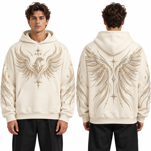 Sweat-shirts à capuche en strass motif flamme, mélange de coton, motifs artistiques sur les manches, ODM, emballage de détail, développement d'échantillons, options de tailles, tissu doux - Product Image 2