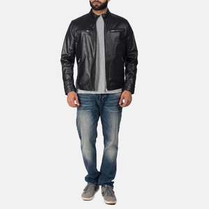 Veste en cuir pour homme, best-seller de la mode d'hiver, nouveau design avec col montant et motif de lettres sur le devant, veste confortable - Product Image 3