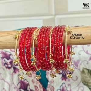 Luxury Handmade <b>Red</b> Kashmiri Raindrop Glass Bangle Set with Ghungroo Bridal Ethnic Jewelry for Women - Product Image 2