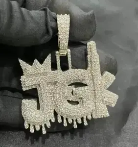 Pendentif pour homme personnalisé avec lettre en moissanite véritable de 3 carats, coupe ronde, plaqué or blanc 14 carats - Product Image 3