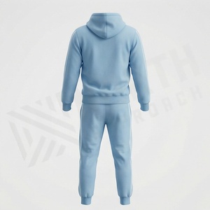 Men's Light <b>Blue</b> Hooded Tracksuit Geometric Embossed Design Full Length Casual Sportswear With Drawstring Closure And Side - Product Image 2