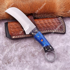 Cuchillo Fijo Profesional de Acero al Carbono Hecho a Mano con Orificio para el Dedo, Afilado como una Navaja, para Camping, Caza y Actividades al Aire Libre, con Punta de Halcón y Hoja de Gota, Azul y Negro - Product Image 3