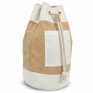 Natural PP Jute <b>Drawstring</b> Duffle <b>Bag</b> 41x51x25cm <b>Canvas</b> Pocket Reusable Eco Friendly Custom Logo Wholesale OEM Private Label <b>Bag</b> - Product Image 6