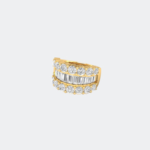 4.00CTW Baguette Round Mixed Set Triple Row <b>Statement</b> <b>Ring</b> - Product Image 2