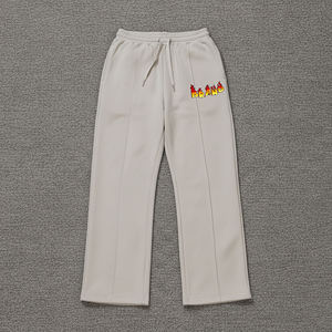 Pantalon de survêtement en coton blanc de haute qualité pour femme, taille mi-haute, cordon de serrage, coupe ample, longueur intégrale, décontracté, avec logo brodé sur la jambe droite - Product Image 4