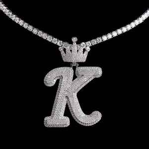 Colgante de Lujo con Letra K, Plata 925 con Baño de Rodio, Micro Pavé de Diamantes, Unisex, para Uso Diario - Product Image 1