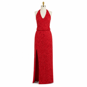 Luxury Red <b>Sequin</b> Halter Neck Evening Gown for Women Sleeveless Formal Party Dress High Slit Prom Wedding Guest Maxi Outfit - Product Image 1
