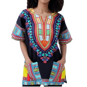 Camisas Dashiki Africanas con Estampado Geométrico y Bloques de Color, Estilo Moderno, Talla Grande, con Bolsillos, Ropa de la Tierra - Product Image 1