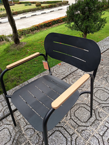 Minimalist <b>Outdoor</b> <b>Chair</b> Metal Frame Wood Armrests Durable Water Resistant - Product Image 4