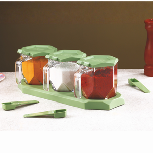 Élégant ensemble d'étagères à épices en verre avec 3 bocaux de rangement, organiseur de condiments moderne pour cuisine avec couvercle hermétique - Product Image 5