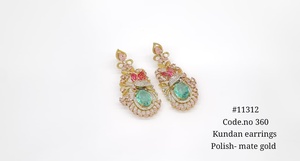 Kundan <b>Dangle</b> <b>Earrings</b> Polished Mate <b>Gold</b> Tone Green Oval <b>earrings</b> Gemstone Drop <b>Earrings</b> Jewelry for Wedding Party - Product Image 4
