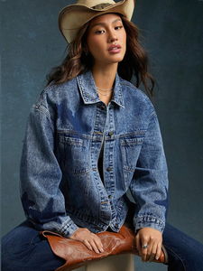 Veste en jean décontractée surdimensionnée pour femme, imprimé léopard et étoiles, style vintage boyfriend, avec poches fonctionnelles - Product Image 2