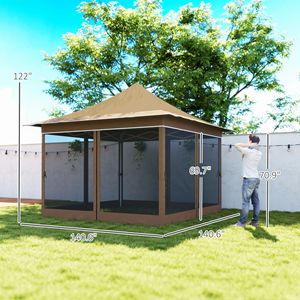 "12FT X 12FT Beige Pop up <b>Canopy</b> <b>Tent</b> with Mesh Netting & Carry Bag for Garden & Patio" - Product Image 3