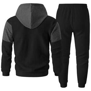Men's Hooded Waffle <b>Knit</b> Thermal Tracksuit <b>Set</b> Color Blocking Casual Winter Wear - Product Image 2