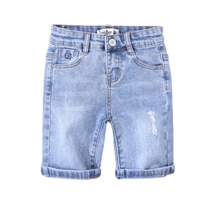Shorts Bermuda en jean délavé foncé pour garçons avec détails déchirés, taille mi-haute, fermeture boutonnée, style décontracté - Product Image 4