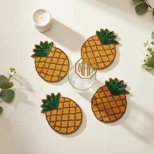 Posavasos de Piña Hecho a Mano con Cuentas Ecológicas, Amarillo Verde, 10 mm de Grosor, 100 mm de Diámetro, Accesorio Decorativo Moderno para Mesa - Product Image 2