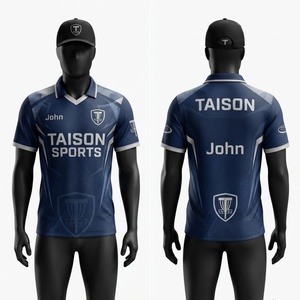 เสื้อดิสก์กอล์ฟผู้ชาย 150 GSM ผ้าโพลีเอสเตอร์ตาข่ายเนื้อละเอียด สีกรมท่าขาว ลายเรขาคณิต แห้งเร็ว พิมพ์ลายแบบซับลิเมชั่นตามสั่ง สำหรับนักกีฬา - Product Image 1