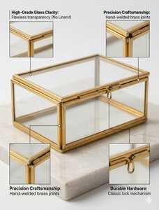 ARTINCO Luxury Clear Glass Jewelry Box with Brass Metal Frame Decorative Trinket Organizer <b>Ring</b> Earrings Keepsake <b>Storage</b> Box - Product Image 6