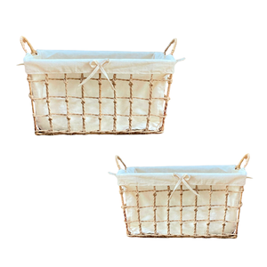 Panier de rangement de haute qualité en jacinthe d'eau naturelle, jonc de mer, rotin et bambou, avec cadre et doublure en coton, taille personnalisée - Product Image 1