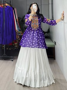 Designer Green Bandhani <b>Lehenga</b> Choli with White Sharara Set <b>Women</b> Mirror Work Navratri Garba Festival Wedding Party Wear - Product Image 5