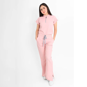 MANGOES FASHION Ensemble de tenue d'infirmière unisexe personnalisé en tricot extensible à col en V, hauts et pantalons décontractés, vêtements de travail pour soins infirmiers - Product Image 1